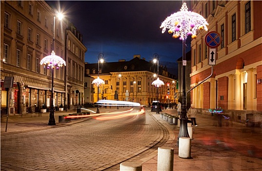 街道,华沙,夜晚