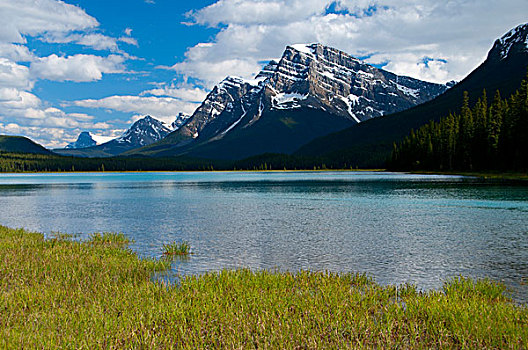 湖,山脉,背景,山,班芙国家公园,艾伯塔省,加拿大