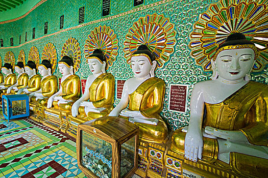 缅甸,曼德勒,传说,山,30多岁,洞穴,庙宇,排,线条,墙壁