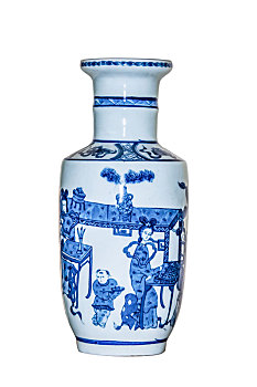 明朝官窑青花瓷人物梅瓶陶瓷器皿工艺品