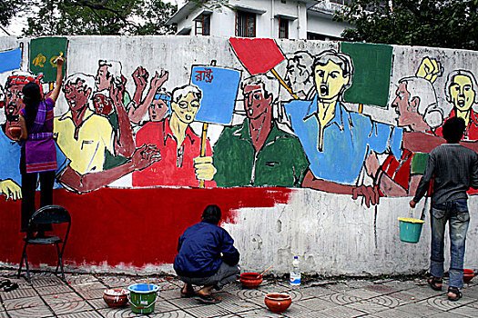 学生,达卡,大学,绘画,墙壁,旁侧,中心,语言文字,移动,纪念建筑,国际,母亲,白天,二月,孟加拉,2008年
