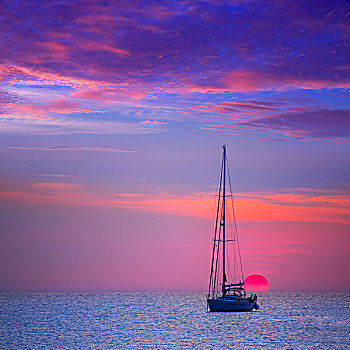 伊比萨岛,日落,太阳,福门特拉岛,岛屿,帆船,巴利阿里群岛