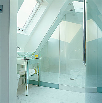 玻璃,淋浴间,巨大,淋浴头,天窗