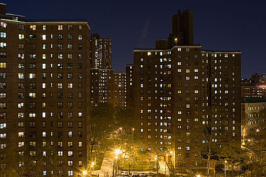 公寓楼,夜晚,纽约