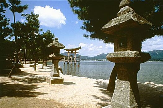 神祠,河,严岛神社,宫岛,日本