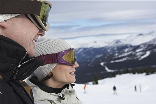 伴侣,上面,滑雪,山,加拿大