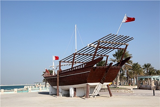 传统,阿拉伯,木质,独桅三角帆船,巴林