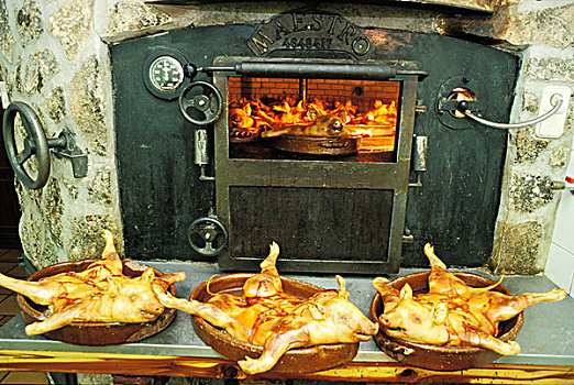 吸吮,烤制,火,烤炉,塞戈维亚,卡斯蒂利亚,省,西班牙,欧洲