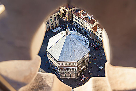 俯拍,洗礼堂,广场,中央教堂,佛罗伦萨,意大利