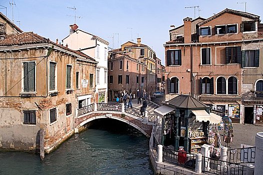 运河,靠近,草原,威尼斯,意大利,俯视图