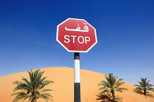 停车标志,沙丘,正面,酒店,沙漠,阿布扎比,阿联酋,亚洲