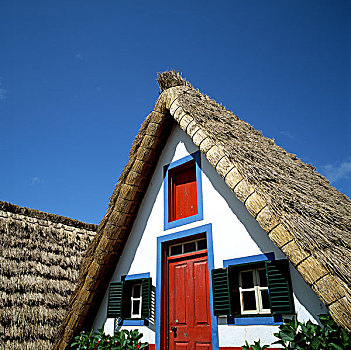 葡萄牙,马德拉岛,岛屿,乡村,传统,茅草屋顶,房子