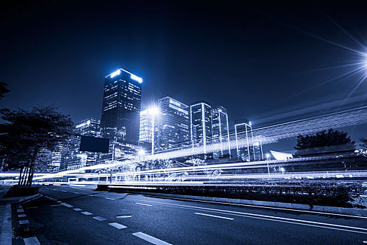 上海cbd街道车流光影轨迹夜景