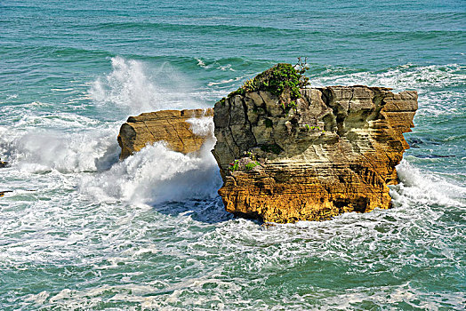 海浪,石头,靠近,薄烤饼,西海岸,南岛,新西兰,大洋洲