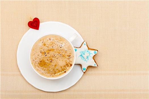 白色,杯子,咖啡,圣诞节,姜饼,蛋糕,星,心形,象征,喜爱