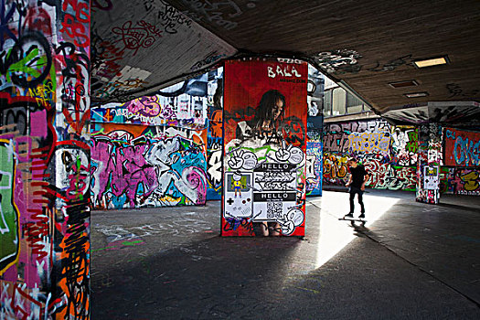 涂鸦,遮盖,墙壁,滑板,公园,伦敦南岸,伦敦,英格兰,英国
