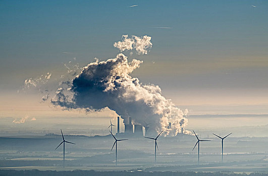 电厂,褐色,煤,风能,植物,替代能源,化石,能量,再生能源,烟,云,莱茵兰,北莱茵威斯特伐利亚,德国