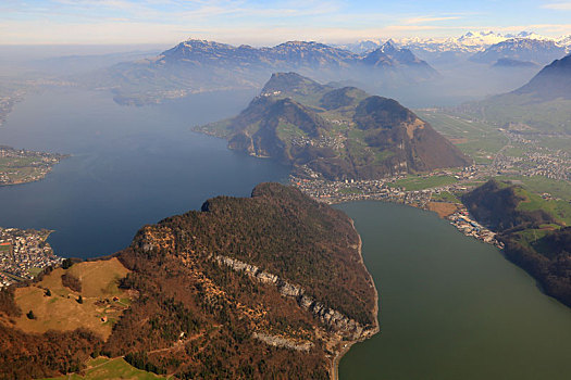 全景,阿尔卑斯山,山,琉森湖,瑞士,航拍