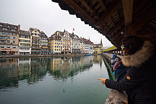 旅游,小教堂,桥,赞赏,特色,建筑,老城,河,卢塞恩市,瑞士,欧洲