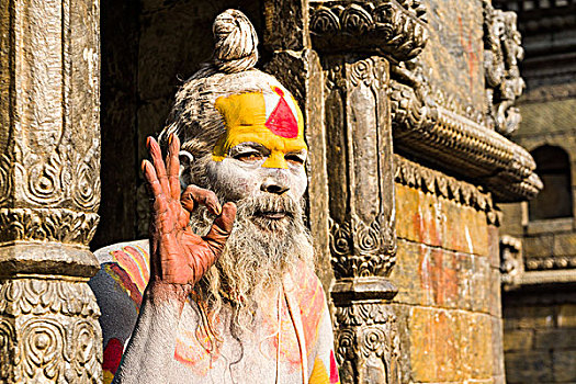 头像,苦行僧,圣人,坐,入口,帕斯帕提那神庙,加德满都,尼泊尔,亚洲