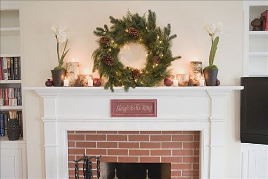 壁炉架,装饰,圣诞节