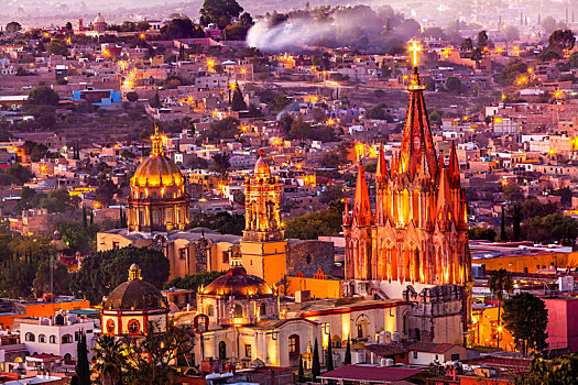 圣米格尔,墨西哥,俯瞰,晚间