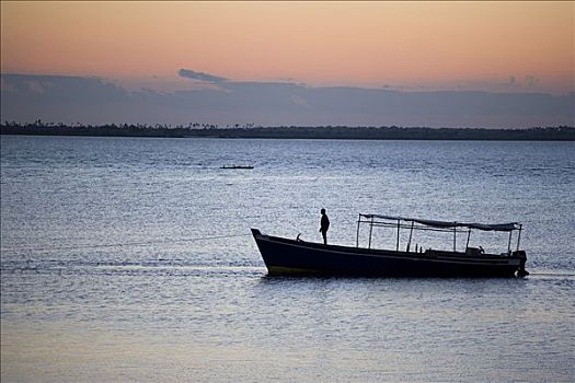 船,莫桑比克,日落