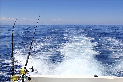 蓝色海洋,钓鱼,晴天,杆,钓鱼线轴,尾流