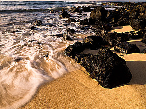 石头,海滩,坡伊普,考艾岛,夏威夷