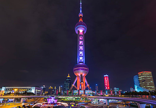 东方明珠塔,夜晚,上海,中国