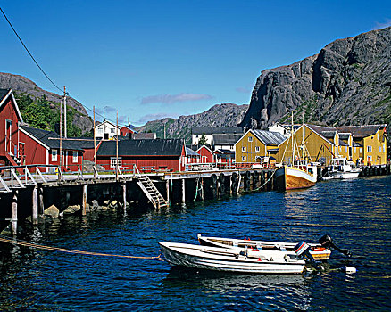 船,港口,岛屿,罗浮敦群岛,挪威,斯堪的纳维亚,欧洲