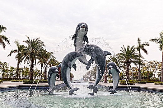 公园里的海豚喷泉雕塑