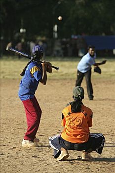 女青年,玩,棒球,喀拉拉,印度