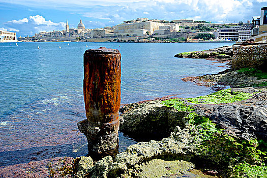 古老,系船柱,蹲,港口,马耳他,岸边,瓦莱塔市,背景,大幅,尺寸