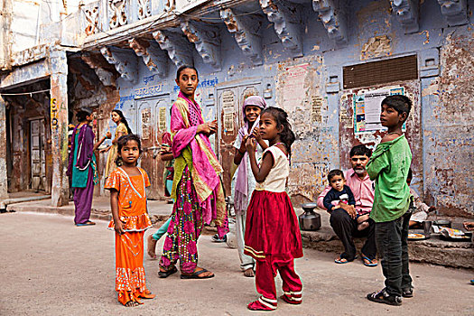 孩子,蓝色,涂绘,历史,中心,拉贾斯坦邦,印度,亚洲