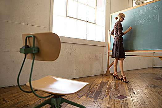 教师,文字,黑板,空椅,前景
