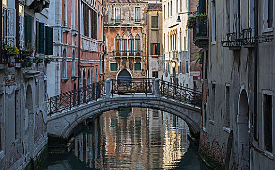 桥,反射,运河,威尼斯,威尼托,意大利