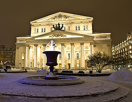 波修瓦大剧院,电,冬天,喷泉,莫斯科,俄罗斯,欧洲
