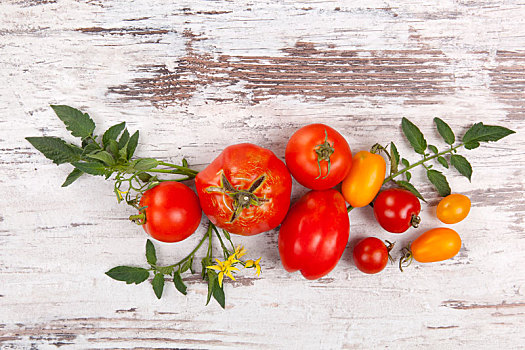 新鲜,西红柿,水果,木质背景,俯视