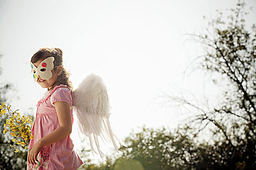 女孩,天使之翼,面罩