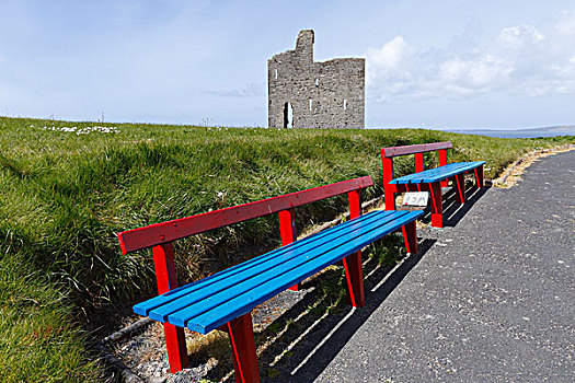 彩色,长椅,正面,城堡,凯瑞郡,爱尔兰,英国,欧洲