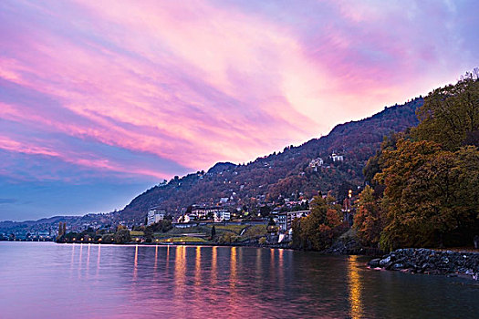 瑞士,天空,黎明,上方,日内瓦湖
