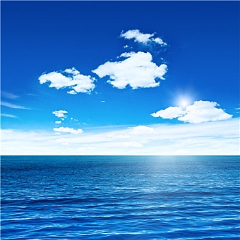 蓝色海洋,天空,太阳