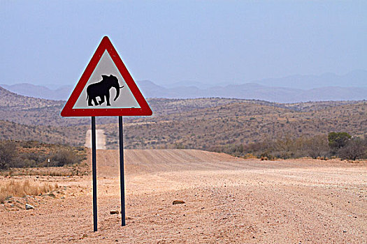 警告标识,道路,靠近,埃龙戈区,纳米比亚,非洲