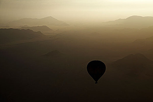 航拍,热气球,曙光,俯视,纳米布沙漠,靠近,塞斯瑞姆,纳米比亚,非洲