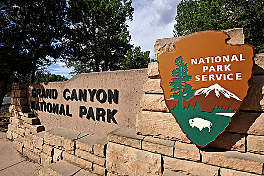 欢迎标志,东方,入口,大峡谷国家公园,南缘,亚利桑那,美国