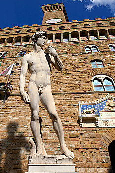 文艺复兴,雕塑,大卫像,米开朗基罗,正面,韦奇奥宫,市政广场,佛罗伦萨,托斯卡纳,意大利,欧洲