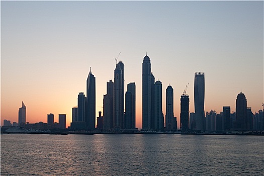 迪拜,码头,天际线,日出,阿联酋