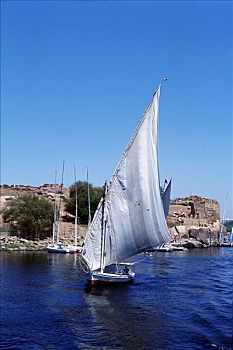 三桅小帆船,尼罗河,象岛,靠近,阿斯旺,现代,埃及,艺术家,未知