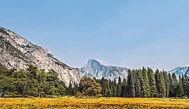 优胜美地山谷,秋天,后面,半圆顶,优胜美地国家公园,世界遗产,加利福尼亚,美国,北美
